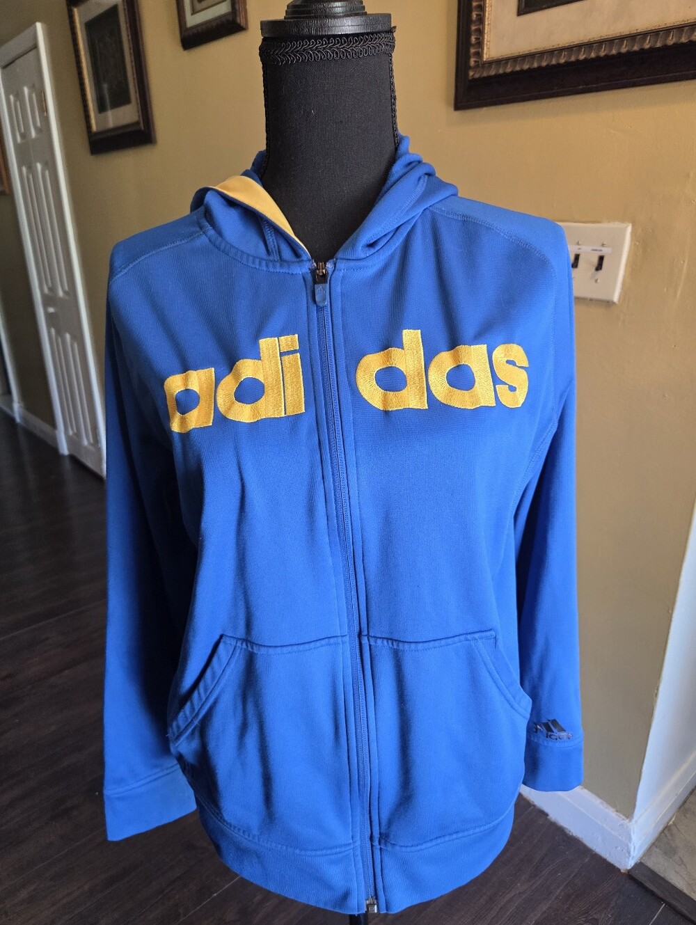 Adidas BLUE & YELLOW Full ZIP Track Jacket SIZE L (14/16) - Picture 3 of 9